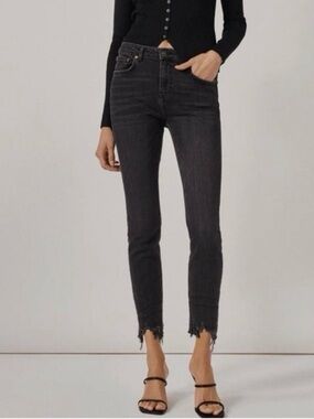 Zara Charcoal Frayed Hem High-Waist Skinny Jeans Sz 27